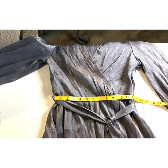 SHEIN - WOMENS SHIMMER SYLVER LONG SLEEVE V-NECK SIDE ZIPPER DRESS SIZE MEDIUM - Picture 8 of 10